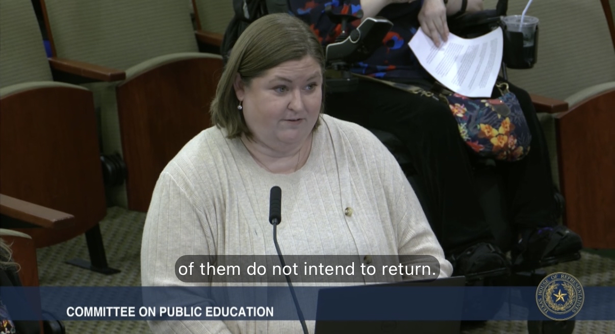ATPE Lobbyist Tricia Cave testifies before the House Public Education Committee Monday, June 1, 2026.